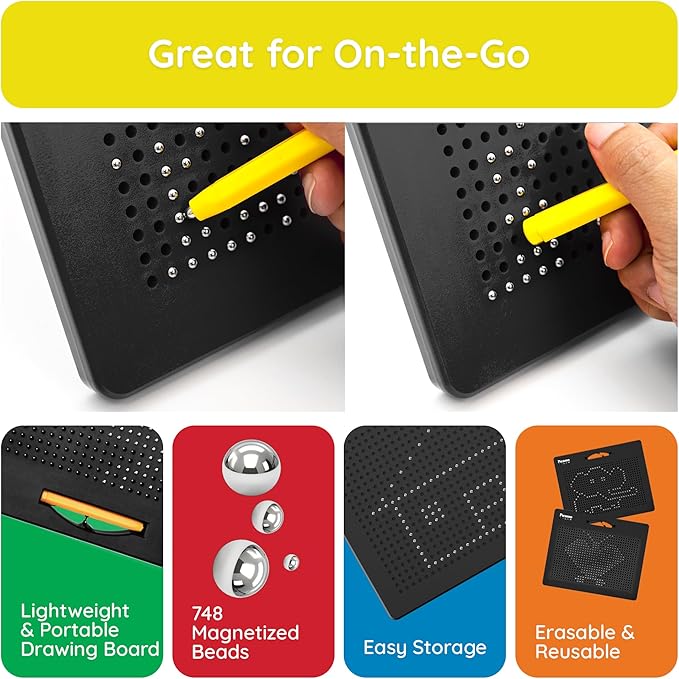 Picasso Toys Magnetic Drawing Board 12x10 inch Large 748 Bead Magnet Tablet Pad Erasable Reusable Writing Playboard STEM Toys Educational Playset Open-Ended Learning Kit Child Brain Development PTB01