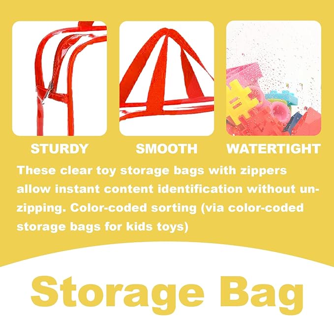 Clear Storage Bag with Zipper - Organizing Bags for Home Travel with Handles - for Building Blocks, Puzzle, Book, Board Game(6 colors, 6 Packs)