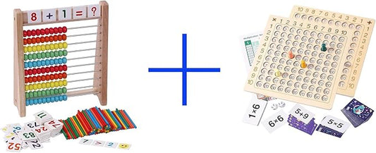 Wooden Abacus for Kids Math with 100 Counting Sticks and Number Toys Cards 1-100 and 2 in 1 Multiplication Addition Math Board Game for Kids - Wooden Montessori Math Toys for Girls Boys