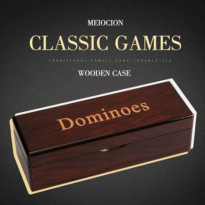 Double 6 Dominoes Gift Set 28 Tiles with Spinner in Wooden Box