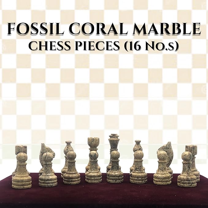 Handcrafted Premium Marble Chess Pieces Set – Elegant 32-Piece Replacement for 12-15 Inch Chess Boards Storage Box (Coral and Green)