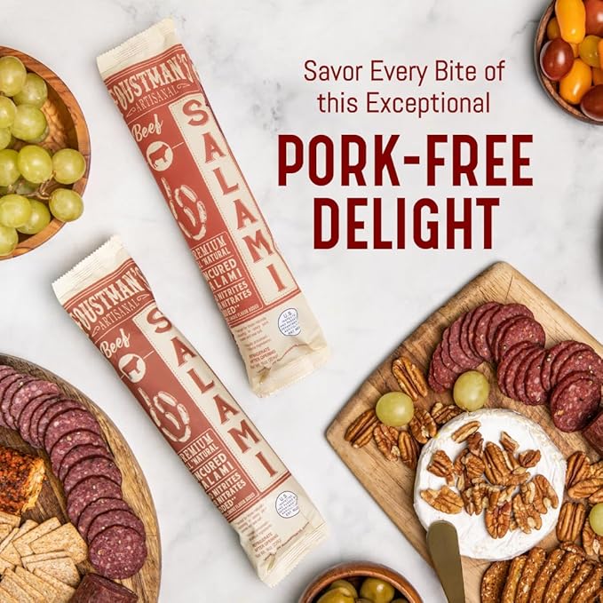 Foustman's Salami Beef Salami, Artisanal Beef Salami, Authentic Flavor for Versatile Snacking and Keto Diets, Gluten-Free, Dairy-Free, Nitrate-Free, Pack of 3, 8 Oz Sticks Each