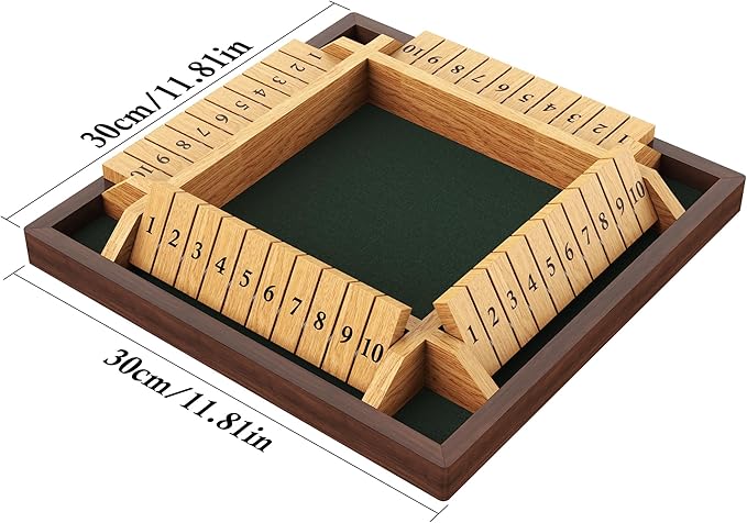Shut The Box Game, 4 Player Wooden Board Game Dice Game, Classic Math Learning Game for Kids -12" x 12"