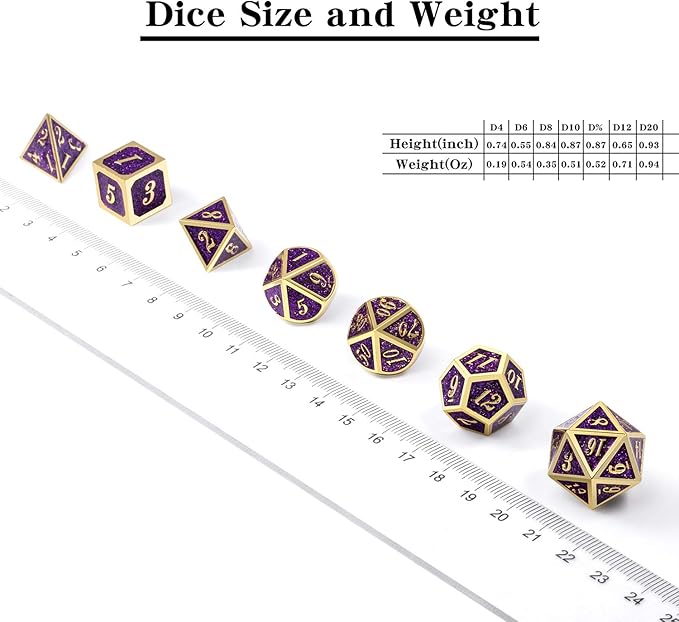 DNDND Glitter Purple Metal Dice Set, Solid Polyhedral DND Metallic Dice with Free Metal Case for Role Polying Game Dungeons and Dragons