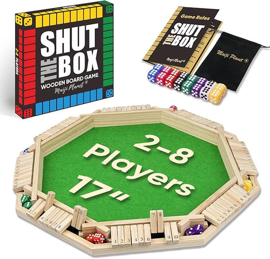 Upgraded Shut The Box for 2 8 Player Math Family Game Night Quick Dice Game for Party Camp Bar Travel Class School Wooden Classic Table Top Board Game for Adult and Kid Group Elder 17"