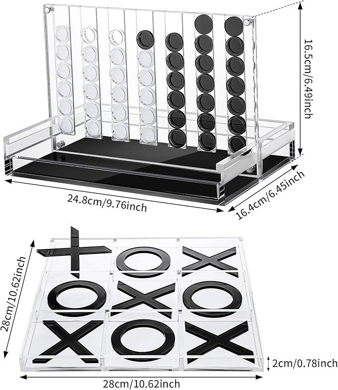 Set of 2 Acrylic Tic Tac Toe and 4 in a Row Classic Board Outdoor Games for Adults and Family Table Strategy Board Games for Living Room Table Guest Room Decor(Black and White)