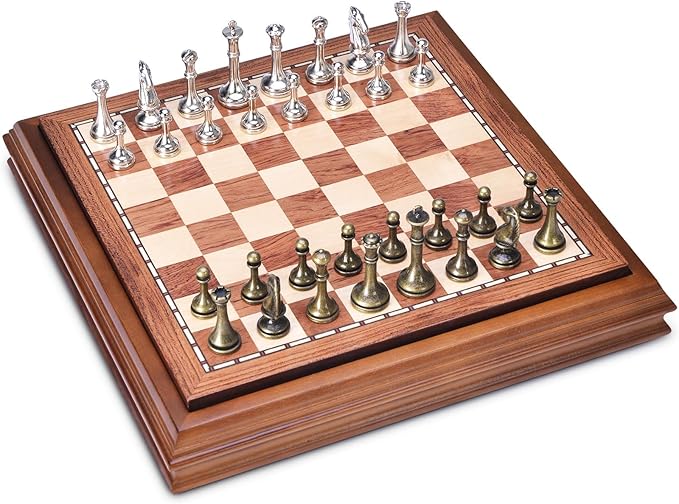 AMEROUS Wooden Chess Board Set with Pieces Storage for Adults Kids, 12.5 Inch Chess Set with Metal Pieces, Unique Chess Game for Tournament Professional Beginner