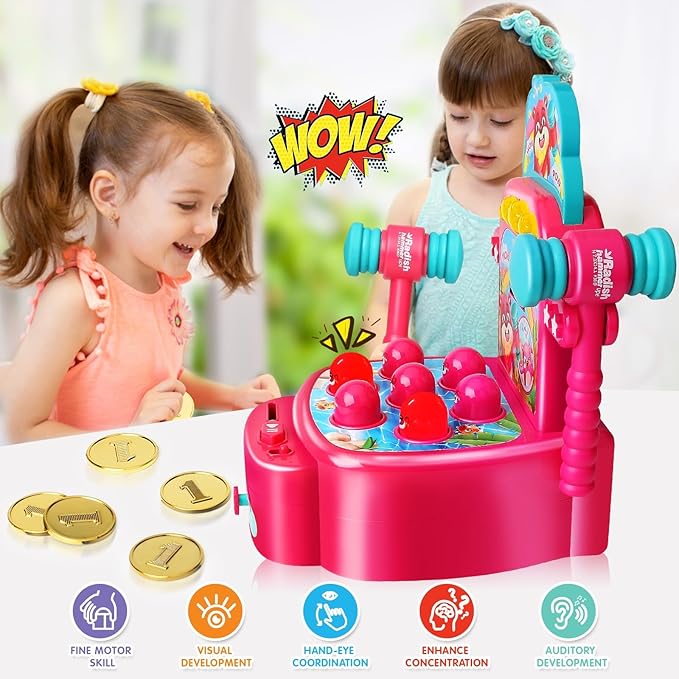 Yerloa Whack Game for Toddlers 2 3 4 5 Year Old Boy Girl Kids Easter Birthday Gift, Toys for Ages 2-4 4-6 Learning Interactive Educational Cause and Effect Toys with 2 Hammers, Music & Light