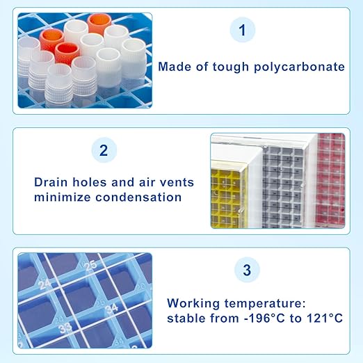 81-Well PC Cryoboxes 3.75in Laboratory Freezer Boxes Vial Storage Box, Assorted Colors, Case of 20