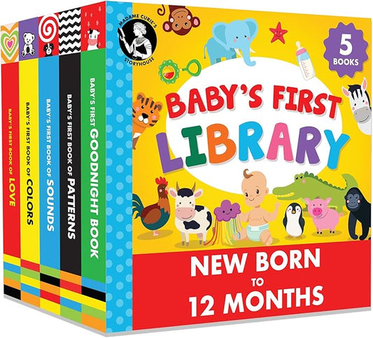 Madame Curie’s Baby's First Library Set of 5 | Baby Toys, for 0-3-6 Months, 0 to 1 Year Old, Toddler Board Books | Baby Shower, Birthday Gift Ideas for Newborn Girl & Boy, Infant Toys