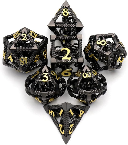 DND Dice, Dungeons and Dragons Metal Dice Set Polyhedral Role Playing Gaming HNCCESG Hollow Cthulhu Dice for Table Game RPG (Black)