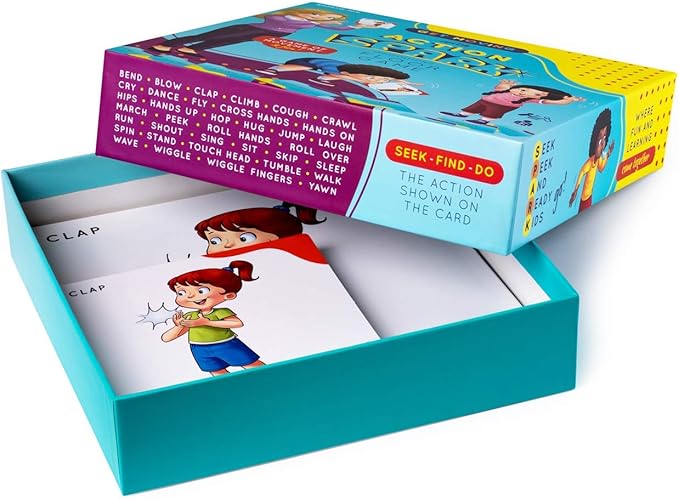 Action Kids Floor Game, Memory Matching Card Game, Toddler Movement Card Games, Interactive Game for Kids, Seek and Find Action Verb Cards Educational Toys