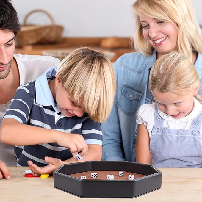 Dice Rolling Tray, Felt Lined PU Leather Octagon Dice Tray for Dungeon Crawler Games, Coffee