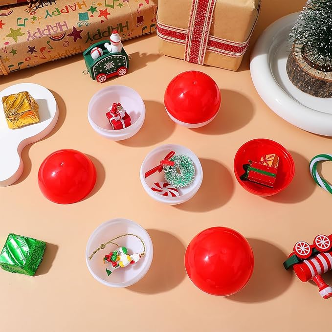 GLEAVI 20Pcs Gumball Vending Machine Capsules: 2 inch Empty Round Capsules Plastic Containers for Birthday Party Easter Chritsmas(Red and White)