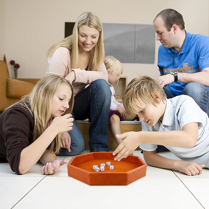 Dice Rolling Tray, Felt Lined PU Leather Octagon Dice Tray for Dungeon Crawler Games, Brown