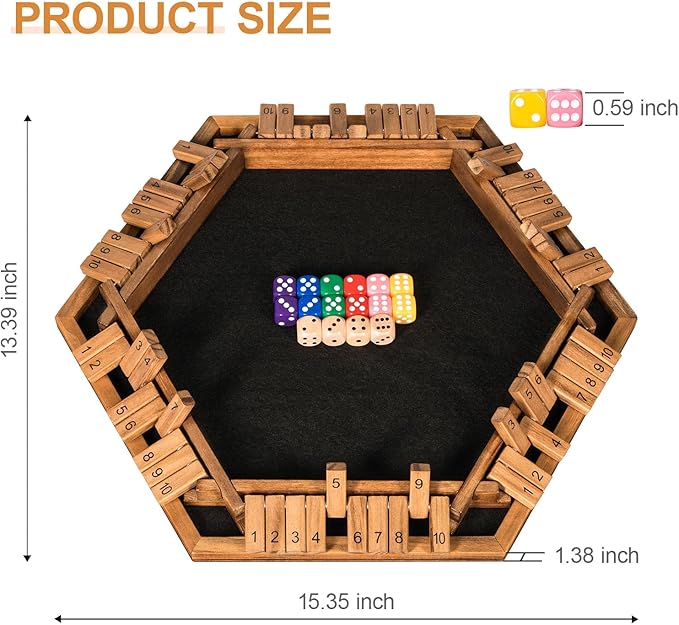 1-6 Players Shut The Box Dice Game, Wooden Board Table Math Game for Kids Adult with 24 Dice, Close The Box Game for Family, Party, Christmas, Birthday