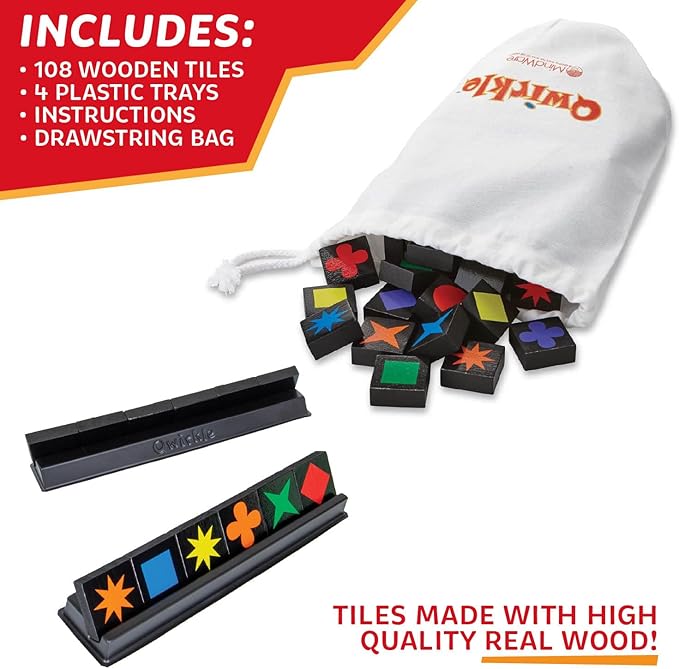 Qwirkle Board Game - Strategy Game for 2-4 Players Ages 6+ - Deluxe with Trays