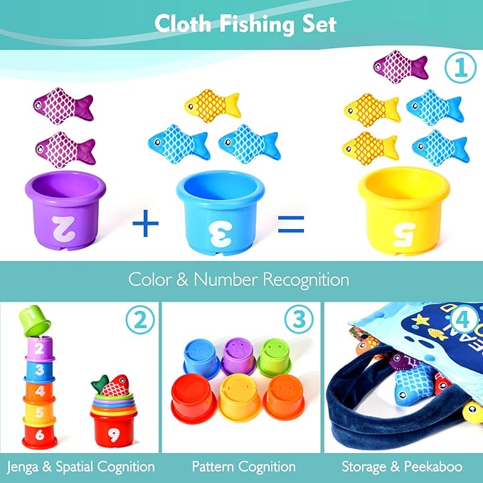 Montessori Toys for 1 Year Old Boy Girl Gifts, Cloth Fishing Game Toddler Toy 1-3, Sorting Learning Baby Toys 6-12-18 Months, One Year Old Girl Boy Birthday Gifts