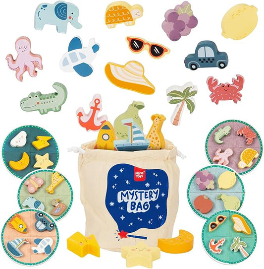 Nene Toys Touch and Match Bingo Game - Educational Sensory Toy for Kids Aged 3+ | Board Game with 24 Wooden Shapes & Puzzle Cards for Family Fun | Develops Fine Motor Skills & Tactile Awareness