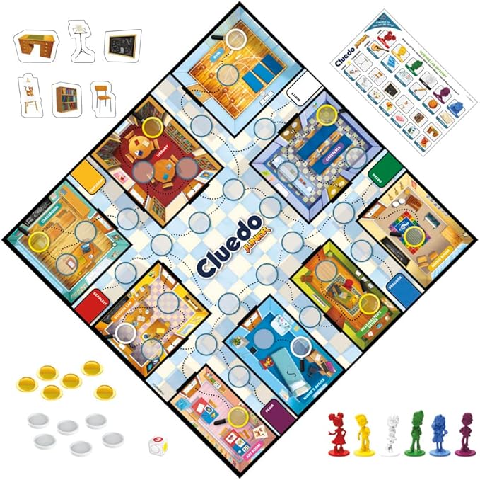 Clue Junior Game - 2-Sided Gameboard, 2 Games in 1, Mystery for Younger Kids, Board Games