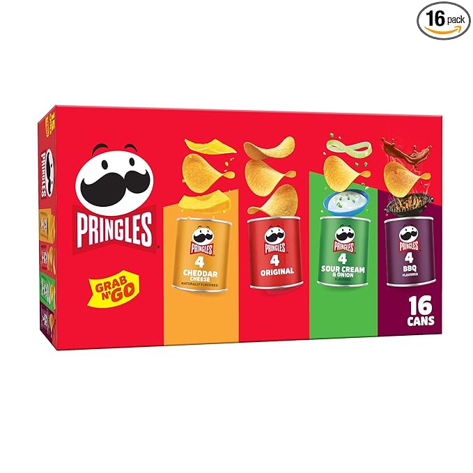 Pringles Potato Crisps Chips, Lunch Snacks, Office and Kids Snacks, Grab N' Go, Variety Pack (16 Cans)