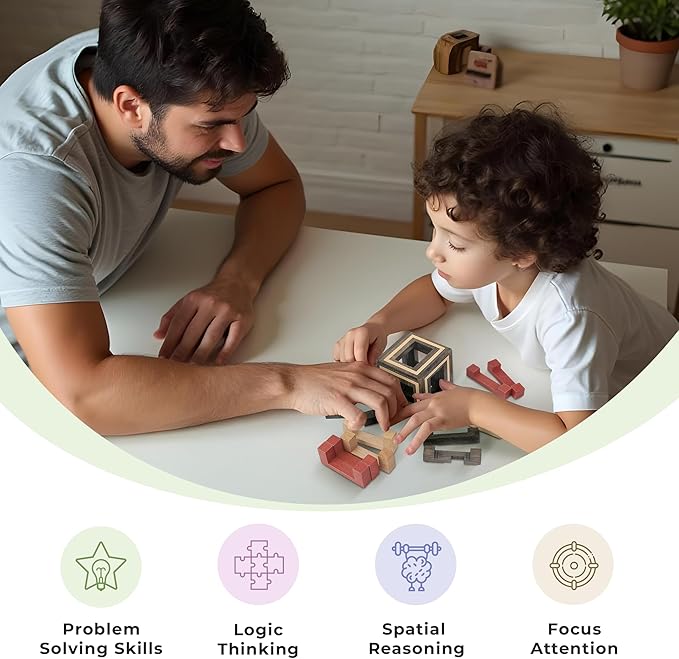 Sharp Brain Zone Wooden Brain Teaser Puzzles for Adults & Kids (Magic Box)