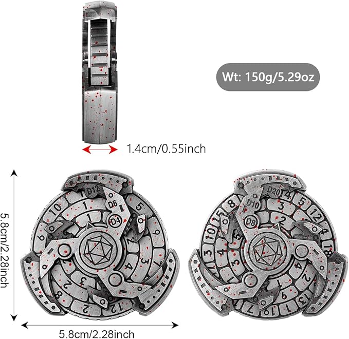 Spinner DND Dice Set, 7-in-1 Fingertip Gyro Metallic D&D Dice, Roulette Dice Spinner for DND Dice Set, D&D Gifts with Gift Box, Role Playing Game Board Game Accessories, Silver with Red Dots