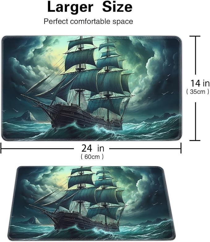 Board Game for TCG Playmat Table Mats Games Size 60X35 cm Mousepad Compatible for MTG RPG CCG Trading Card Game Play mats with 6 Dice (Playmat 127) Retro Sail