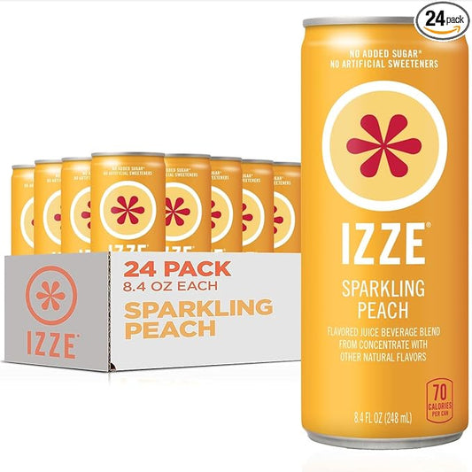 IZZE Sparkling Juice Beverage Blend, Peach, No Sugar Added, 8.4 FL OZ, 24 Cans