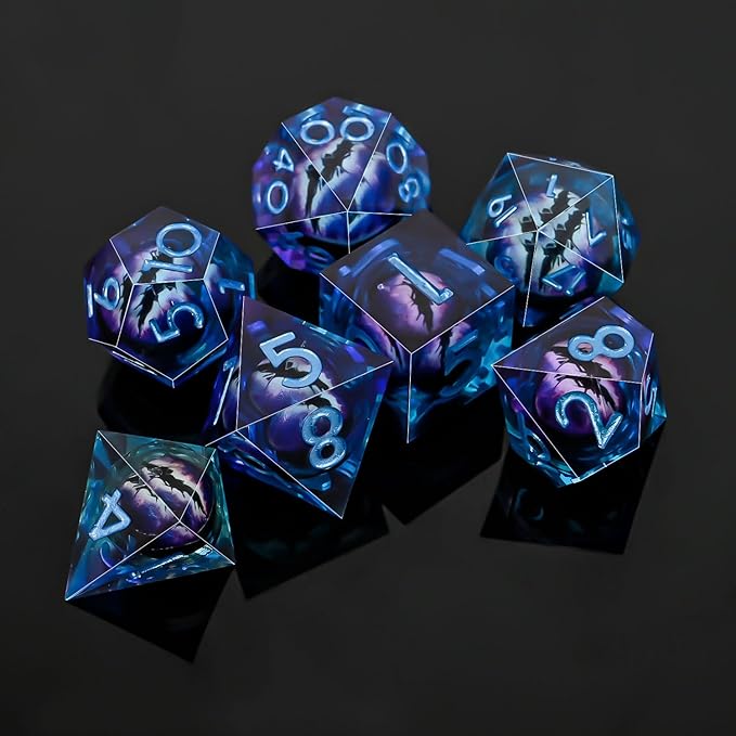 Resin Dice Set, Resin Edge Sharp for Dungeons & Dragons RPG, MTG Board Games with Gift Box (Purple and Blue Longan)