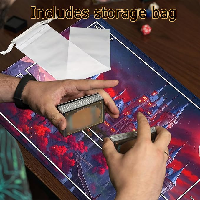 MTG Playmat- Stitched Edges Forest TCG Playmat-Non-Slip Landscape Play Mat Smooth Surface Rubber Base Board Game Mousepad 24x14 inches for Trading Card Game Playing with Storage Bags