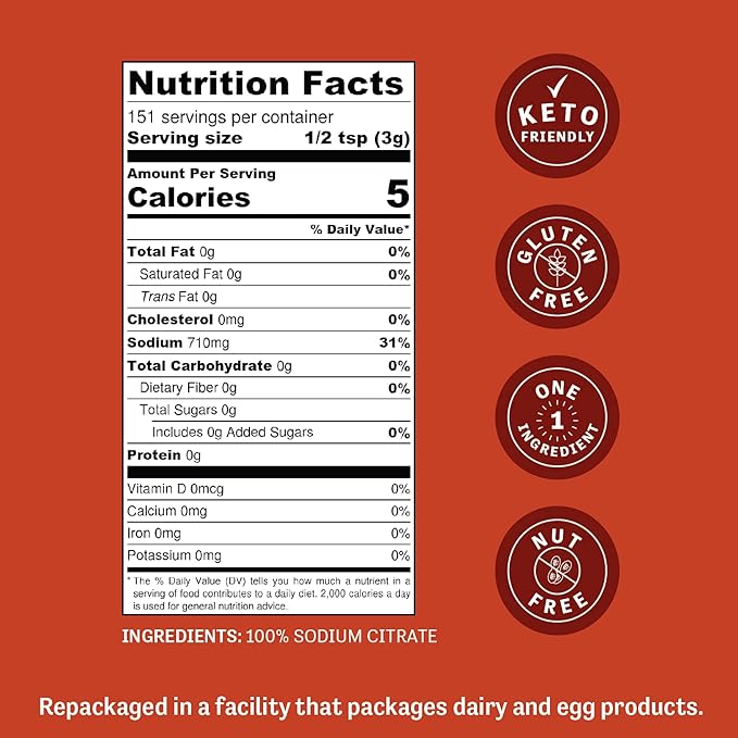 Judee's Gluten Free Sodium Citrate 1lb (16oz) - 100% Non-GMO, Keto-Friendly and Nut-Free - Food Grade - Great for Molecular Gastronomy Cooking - Emulsifier for Cheese Sauce - Serves as Preservative