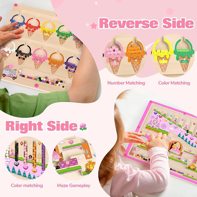 Gifts for Girls 2 in 1 Montessori Toys Magnetic Color and Number Maze Toys for Girls Toddler Wooden Magnetic Puzzles Toddler Preschool Learning Activities Busy Board Game