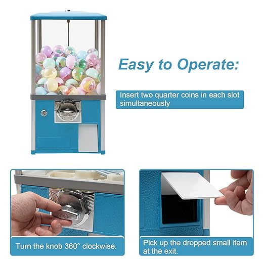 25 Cents Candy Vending Machine, Gumball Machine Commercial Toy Capsule Dispenser Prize Machine for 1.77-1.97in Gadgets, Vending Machine for Game Stores and Retail Stores, Blue