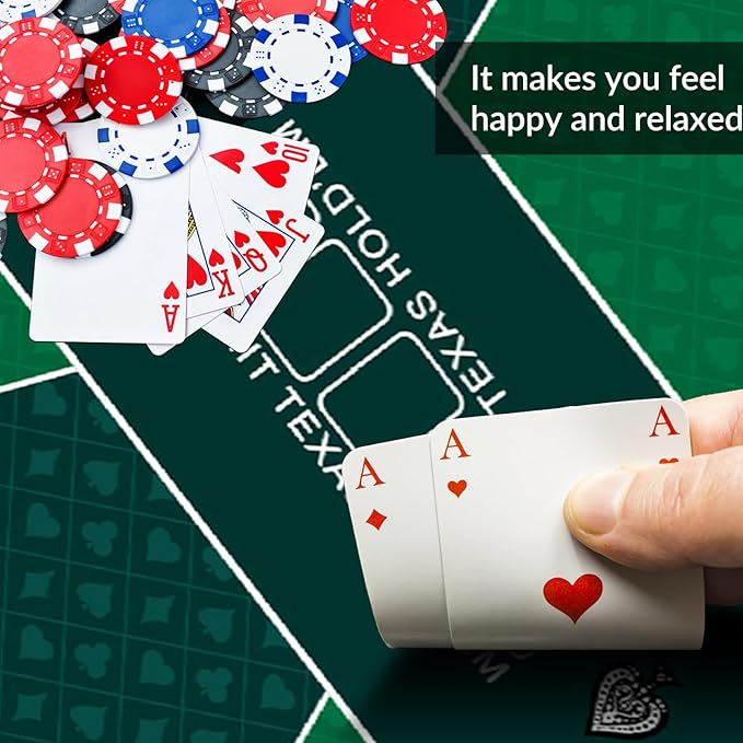 nuveti 79 x 39 Foldable Texas Poker Card Tabletop Layout Portable Anti-Slip Rubber Board Game Mat Smooth Premium Surface, Noise Reduction Poker Mat for Table
