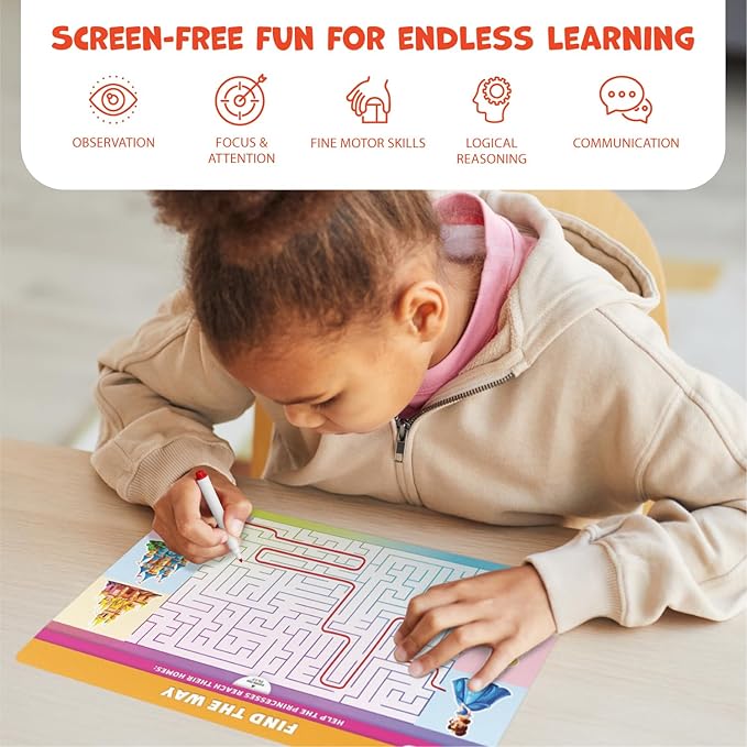 Search & Find Reusable Activity Mats for Preschool Learning – 30 Educational Find It Games for Kids Ages 3-8 – Interactive Dry Erase Mats – Seek & Find Toys for Toddler & Kindergarten
