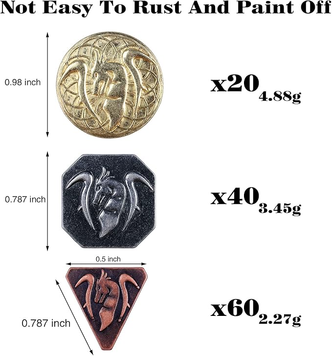 Byhoo 120 PCS Metal Coins Gold, Silver and Copper Come, Fake Coins for DND, Fantasy Coins for Games Tokens, RPG Games Accessories for Board Games Dungeons and Dragons