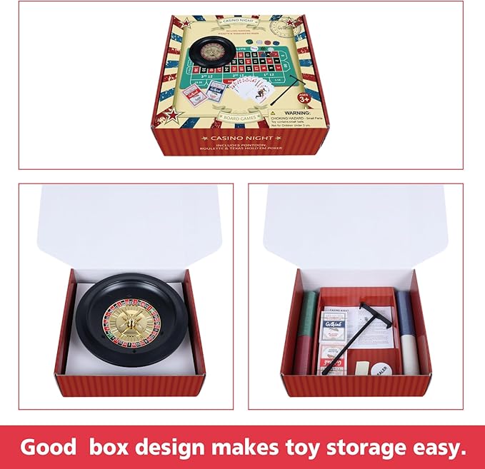 GOTHINK Roulette Wheel Game Set, Includes Roulette and Texas Hold’em Poker, Perfect for Parties and Holidays, Get for a Fun Casino Night! (Classic)