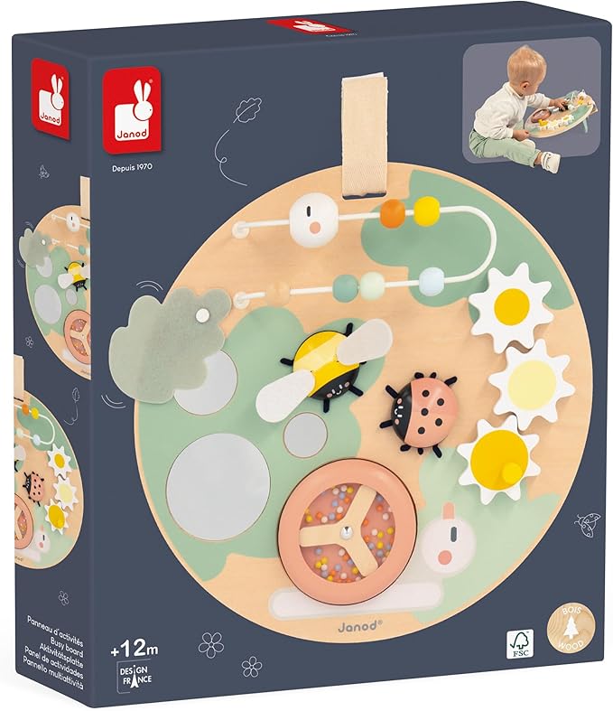 Janod Sweet Cocoon Wooden Multi-Activity Hanging Busy Board - Ages 12 Months - 3 Years - J04057