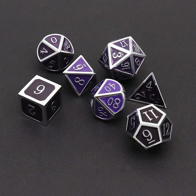 Haxtec Color Changing ByTemperature Metal DND Dice Set Polyhedral D&D Dice for RPG Dungeons and Dragons-Silver Black Purple Shift