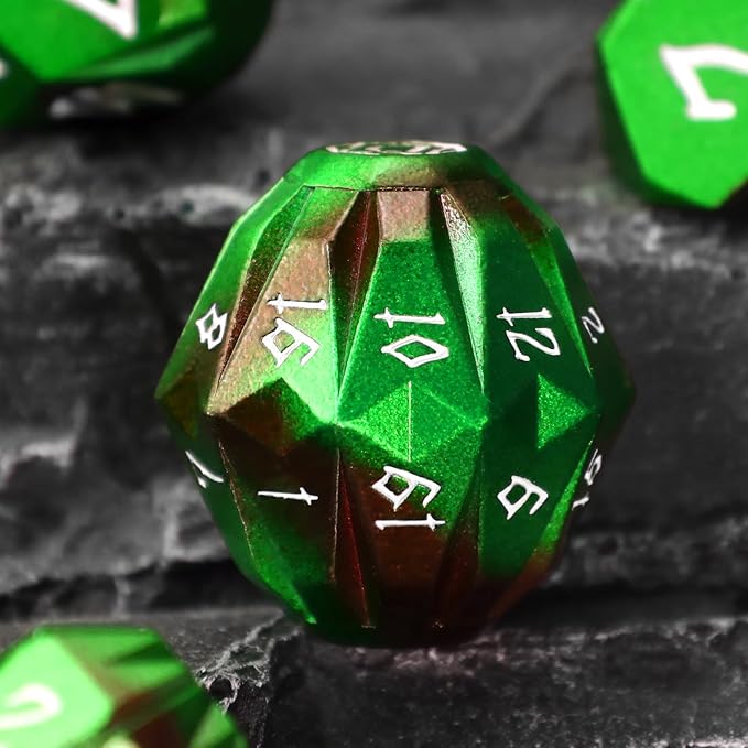 Metal DND Dice for Dungeons and Dragon, Metal Dice Set D and D with Cardboard Box Unique Cool RPG Polyhedral Dice for Role Playing Tabletop Games Gifts (Black Green)