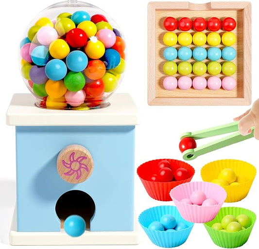 9.6" Wooden Gumball Machine Counting Montessori Toys for 3 4 5 Years Old Boys Girls, Toddler Preschool Learning Activities Toy for Kids Ages 4-8, Birthday Gifts Sensory Toys