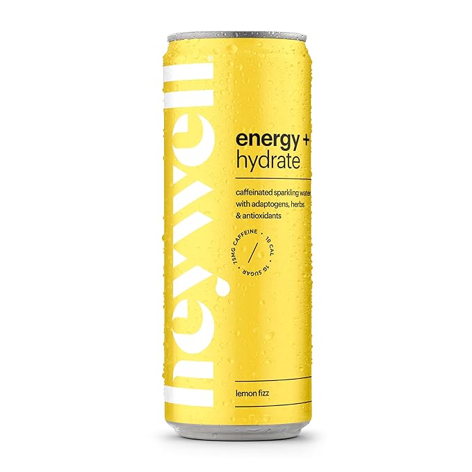 Heywell Sparkling Adaptogenic Water Energy and Focus, Lemon Fizz Flavor 12 Fluid Ounce (Pack of 12) - Caffeinated, Organic, Non GMO, Vegan, Gluten Free, Dairy Free