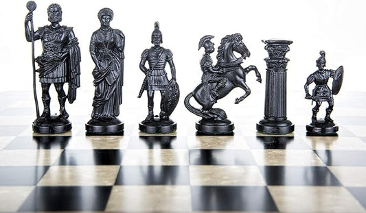 3 3/4" BLACK & WHITE Roman Legion Plastic Chess Pieces - felted