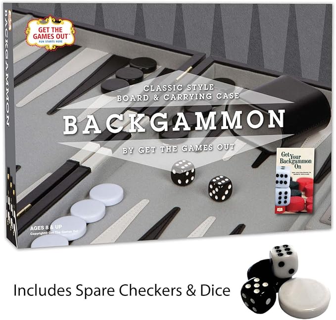 Get The Games Out Top Backgammon Set - Small Travel Size Classic Board Game Case - Best Strategy & Tip Guide (Black, Small)