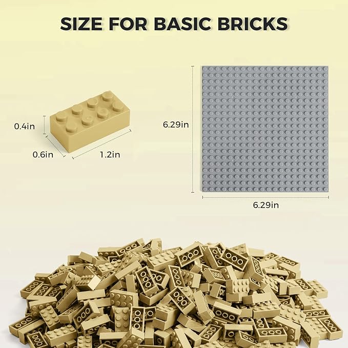 500 Piece Classic Building Bricks and 1 Gray Baseplate, 2x4 Bricks Bulk Creative Building Toys, Blocks Bulk for Kids Ages 6+, Sand