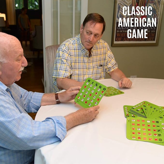 Regal Bingo Finger-Tip Shutter Bingo Cards Set w/Sliding Windows - 25 Bingo Shutter Cards, 75 Reusable Calling Cards, 1 Master Board - Ideal for Family Fun Night - No Chips & Daubers Needed - Green