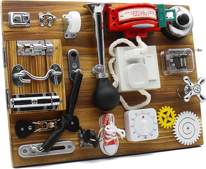 Mostop Montessori Large Busy Board for Toddlers,Montessori Educational Travel Toys for Autistic Children,Wooden Busy Board Sensory Toys Preschool Learning Activities Fine Motor Skills, Birthday Gift