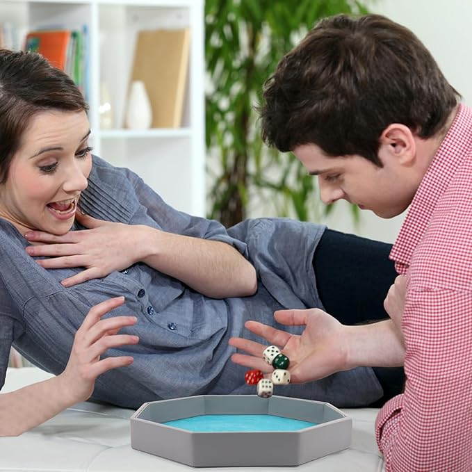 Dice Rolling Tray, Blue Felt Lined PU Leather Octagon Dice Tray for Dungeon Crawler Games