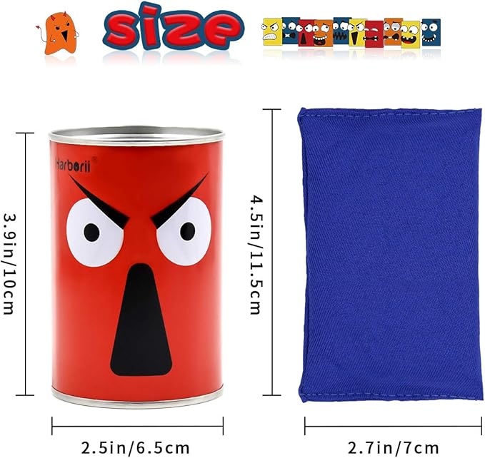 Halloween Bean Bag Toss Game for Kids & Family, Carnival Party Game with 10 Funny Face Cans & 4 Bean Bags